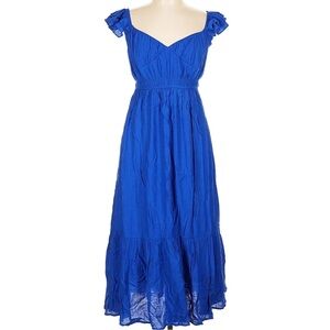 Blu Pepper Royal Blue Sweetheart Empire Waist Ruffled Sleeves Tiered Maxi Dress